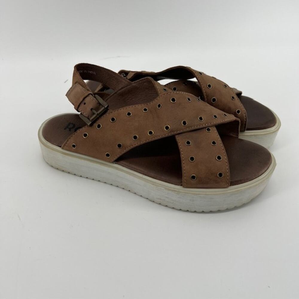 ROAN by BedStu Criss Cross Gladiator Sandals Womens 8 Brown Leather Distressed